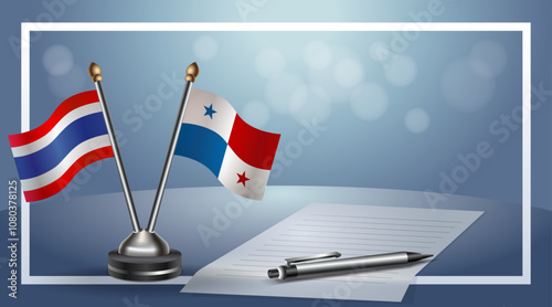 Thailand and Panama Small national flag on bokeh background, cooperative relationship