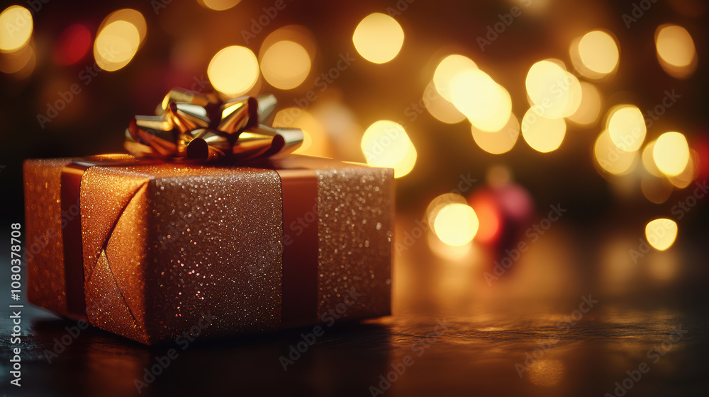 Elegant Christmas present with bokeh lights Elegant Christmas present with bokeh lights