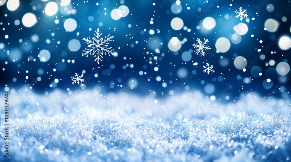 Fototapeta premium Beautiful Snowflakes Falling on a Winter Night Background