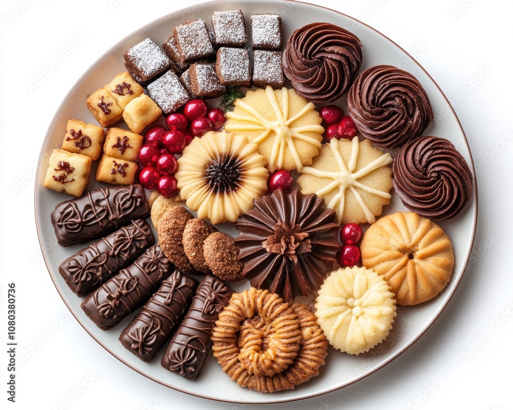 A sticker of a decorative plate of holiday cookies, isolated on white background A sticker of a decorative plate of holiday cookies, isolated on white background