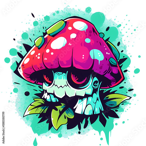 Colorful Graffiti Style Mushroom Illustration with Bold Design