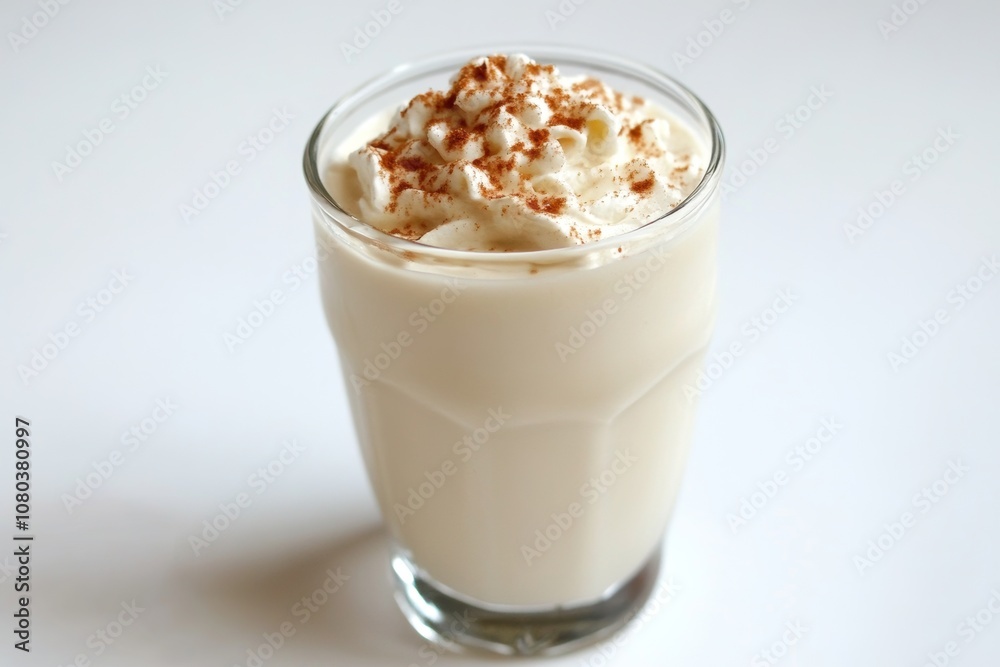 eggnog in glass on table, traditional Christmas drink eggnog in glass on table, traditional Christmas drink