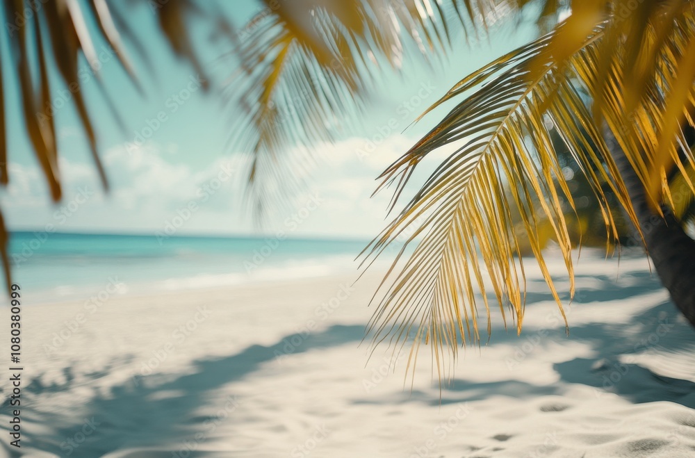 Peaceful Tropical Beach with Palm Leaves and Sand Peaceful Tropical Beach with Palm Leaves and Sand