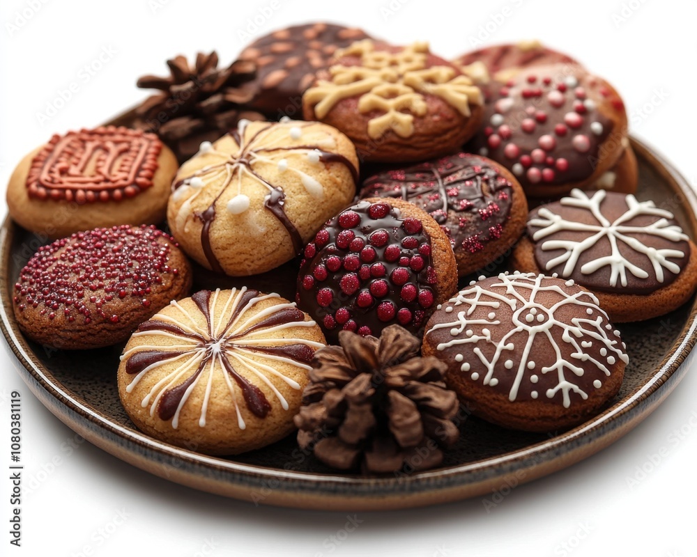 A sticker of a decorative plate of holiday cookies, isolated on white background A sticker of a decorative plate of holiday cookies, isolated on white background