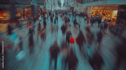 Blurred Motion of Shoppers Exiting the Mall on Black Friday photo