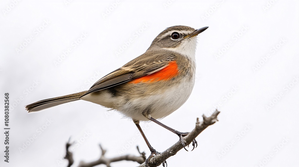 Fototapeta premium Avian Elegance: Bird with Orange Breast on Branch - Nature's Palette