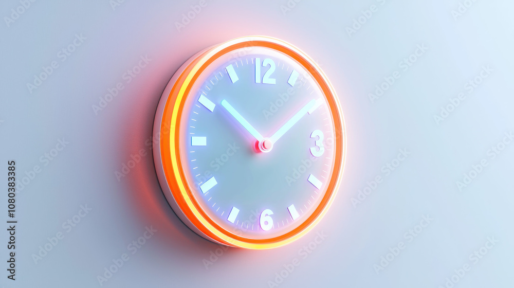 Modern wall clock with neon lighting, displaying time clearly and stylishly. design features minimalist aesthetic, perfect for contemporary decor