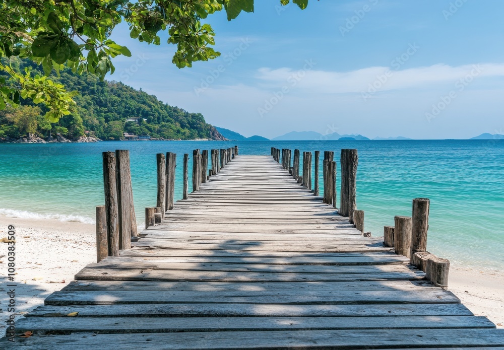 Obraz premium Serene Wooden Pier Leading to Turquoise Ocean