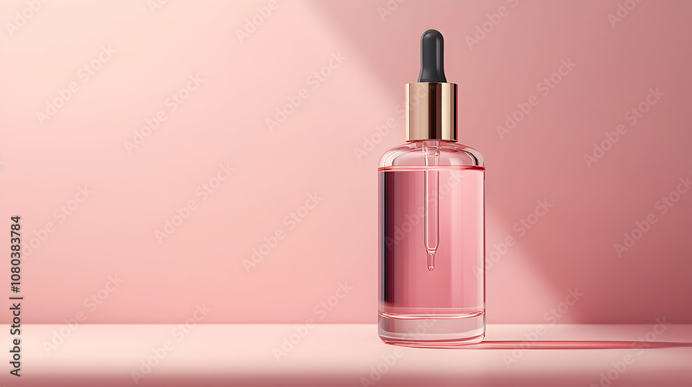 3D Render of Pink Glass Dropper Bottle on Pink Background, Illuminated by Soft Light 3D Render of Pink Glass Dropper Bottle on Pink Background, Illuminated by Soft Light