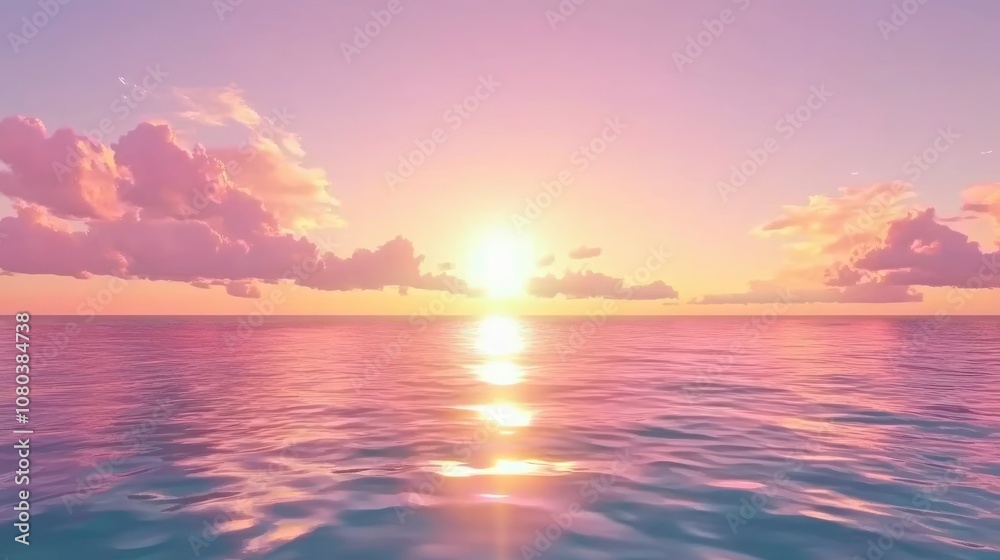 Fototapeta premium A serene sunset over calm waters, creating a tranquil and picturesque atmosphere.