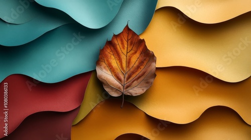 Generative AI Autumn Scene with Brown Leaf on Paper photo