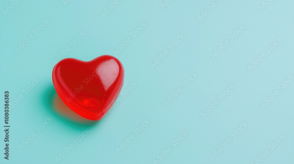 Bright Red Heart-Shaped Candy on a Soft Turquoise Background Evoking Feelings of Love and Joy Perfect for Valentine's Day Themes and Sweet Treat Promotions Bright Red Heart-Shaped Candy on a Soft Turquoise Background Evoking Feelings of Love and Joy Perfect for Valentine's Day Themes and Sweet Treat Promotions