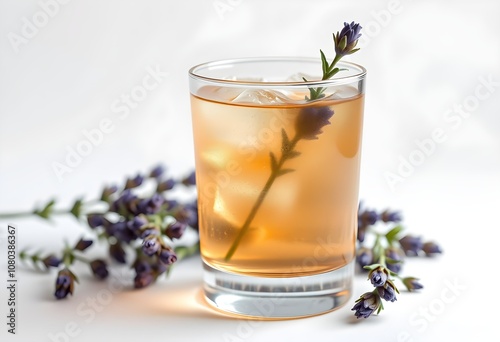 A refreshing blend of gin and Earl Grey tea, sweetened with honey syrup and garnished with lavender on a wooden tray. Perfect for a sophisticated and aromatic drink experience