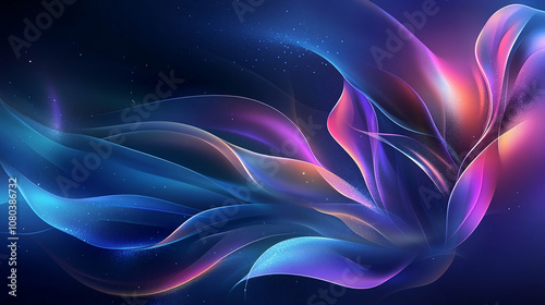 Abstract glowing waves with pink and blue light on a dark background.