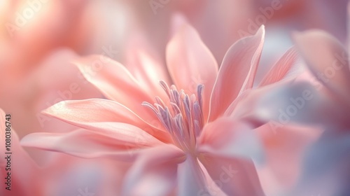 A close-up of a delicate pink flower with soft petals and intricate details.