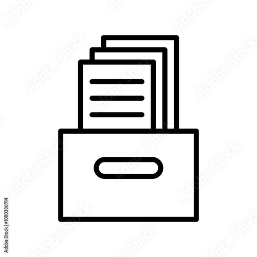 Archival box with documents icon linear logo mark in black and white