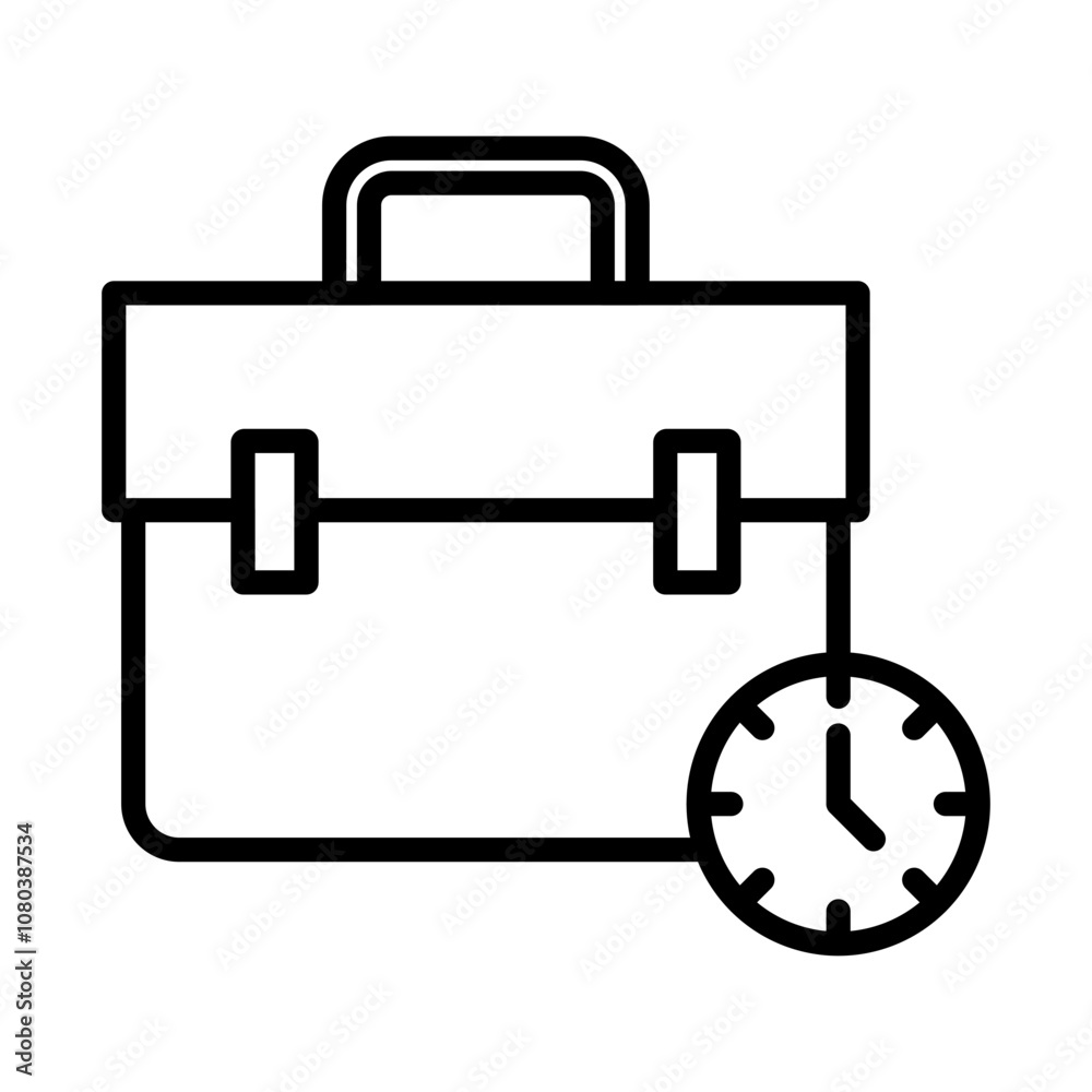 Briefcase with clock icon linear logo mark in black and white Briefcase with clock icon linear logo mark in black and white
