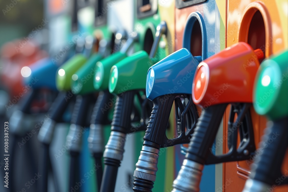 Colorful Gas Pump Nozzles at a Service Station Colorful Gas Pump Nozzles at a Service Station