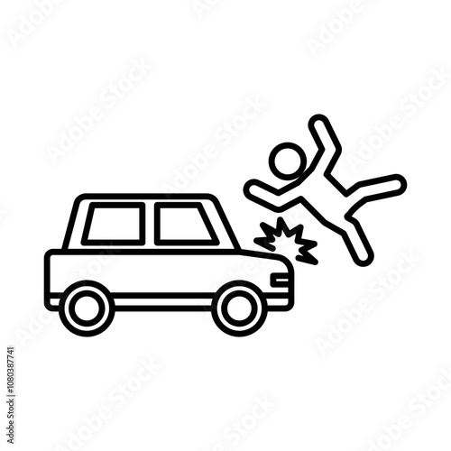 car Accident icon linear logo mark in black and white