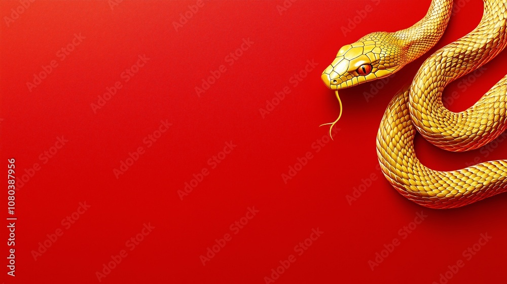 Fototapeta premium A golden snake on a red background. This is a great image for a Chinese New Year celebration.
