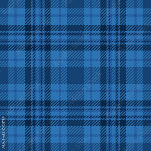 Neutral textile seamless vector, school fabric plaid background. Path tartan texture check pattern in blue and cyan colors.