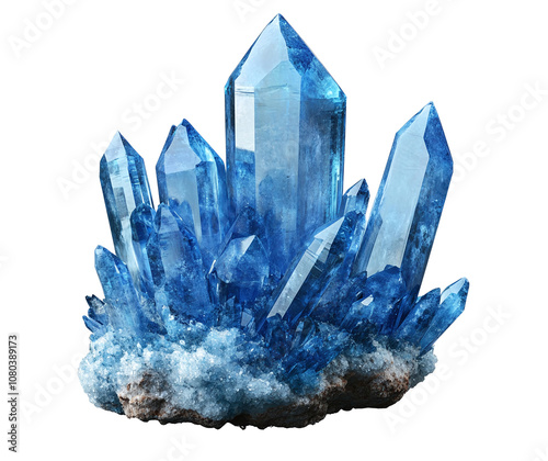 Blue Crystal Formation isolated on transparent background. PNG. created with Generative AI technology photo