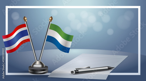 Thailand and Sierra Leone Small national flag on bokeh background, cooperative relationship