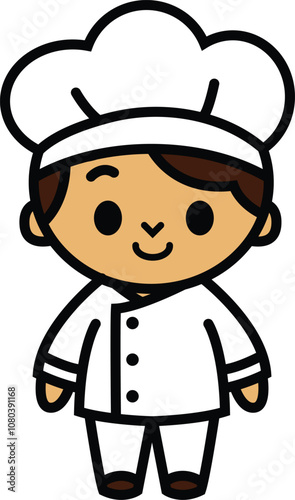 cute cartoon illustration of a chef isolated on white resembling cookery, cooking, restaurant, hotelery 