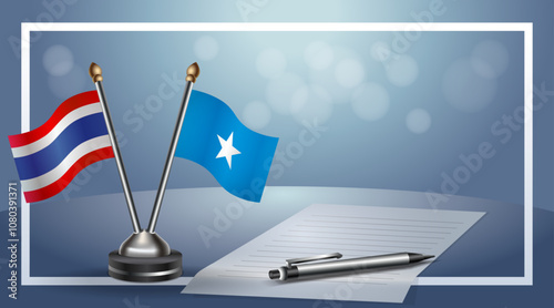Thailand and Somalia Small national flag on bokeh background, cooperative relationship