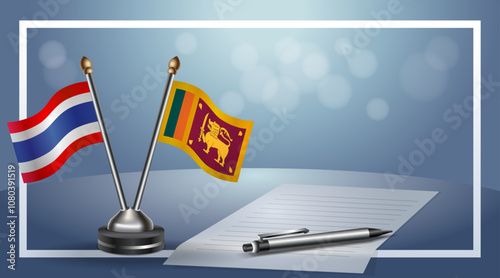 Thailand and Sri Lanka Small national flag on bokeh background, cooperative relationship