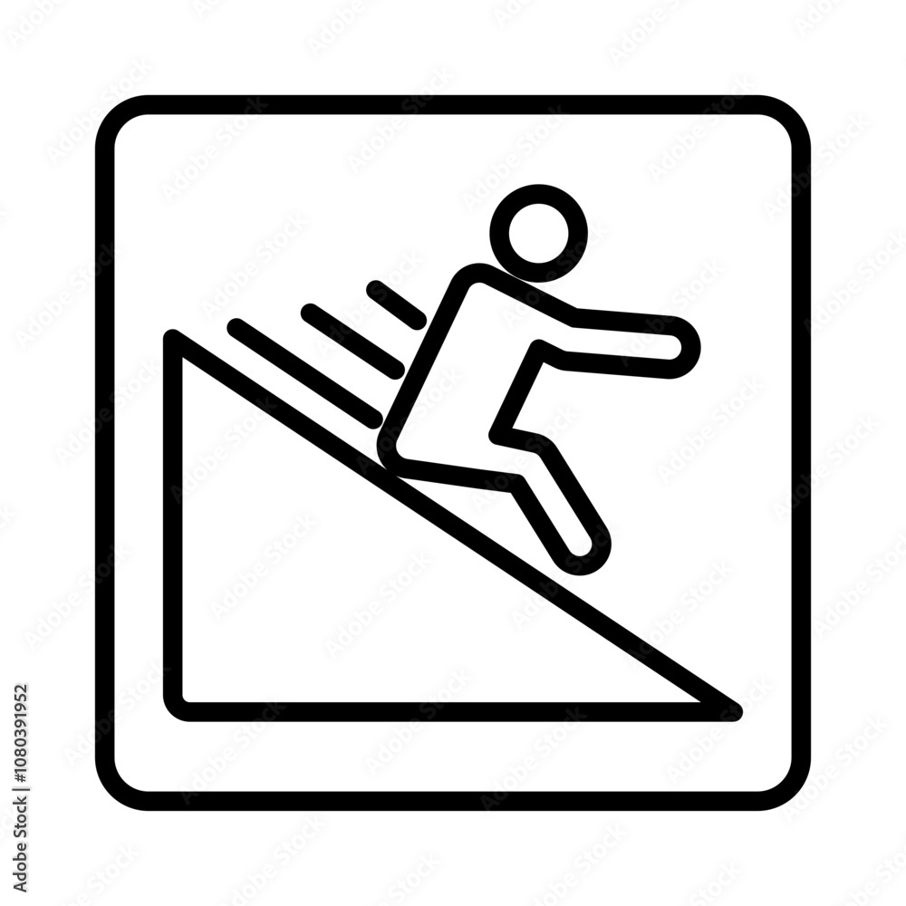 Man slide on slope icon linear logo mark in black and white Man slide on slope icon linear logo mark in black and white
