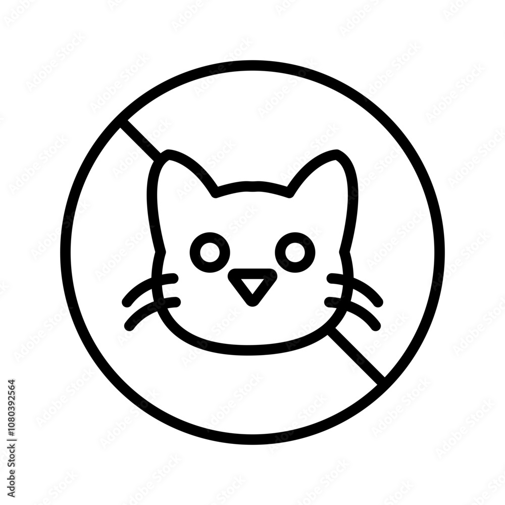 No cats allowed icon linear logo mark in black and white No cats allowed icon linear logo mark in black and white