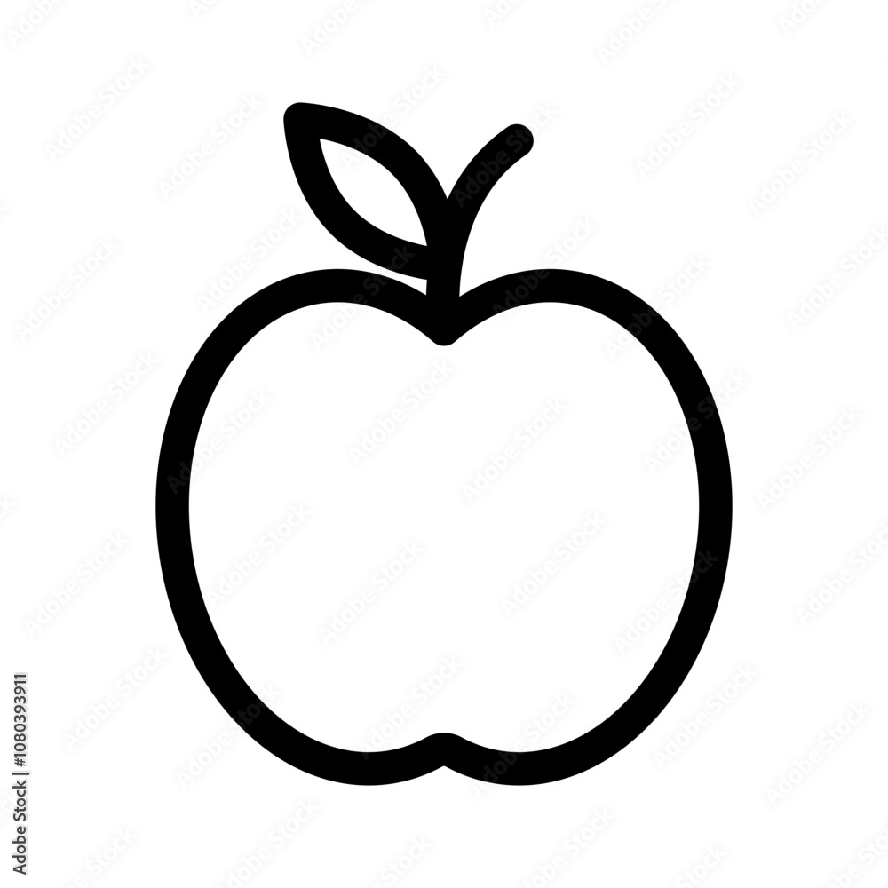 Red apple icon linear logo mark in black and white