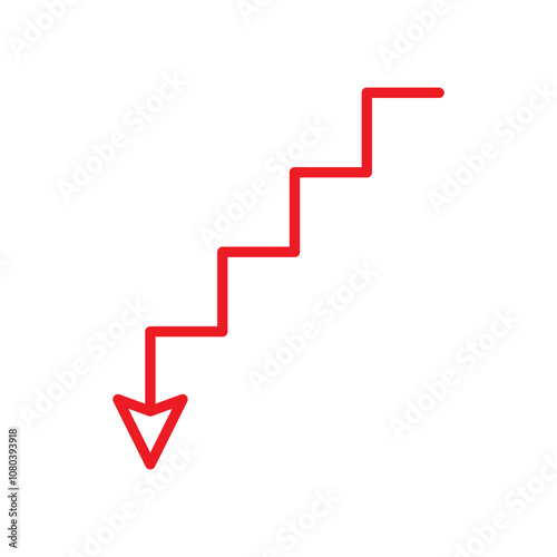 red Down arrow icon linear logo mark in black and white