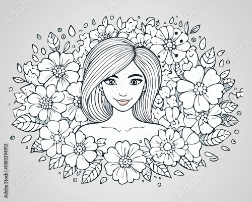 Floral Woman Portrait Illustration