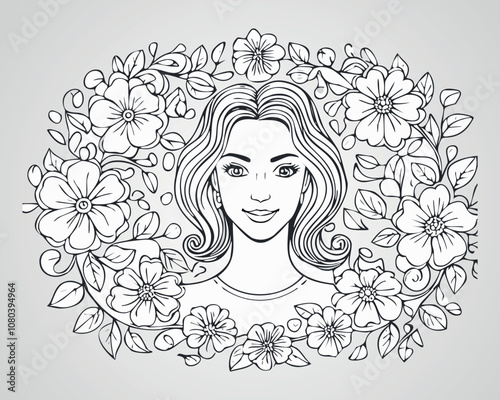 Floral Woman Portrait Illustration