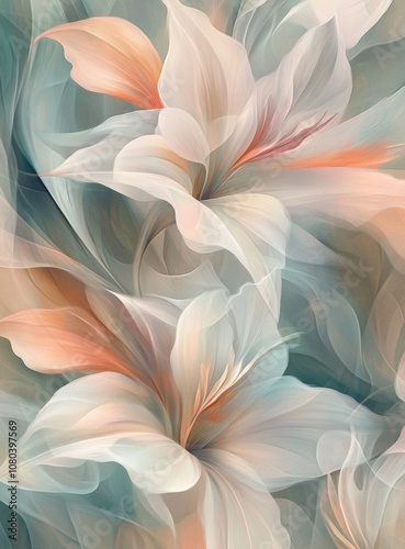 Ethereal flow of colors in an abstract digital painting, capturing the essence of nature's beauty with soft pastel hues and delicate brush strokes.
