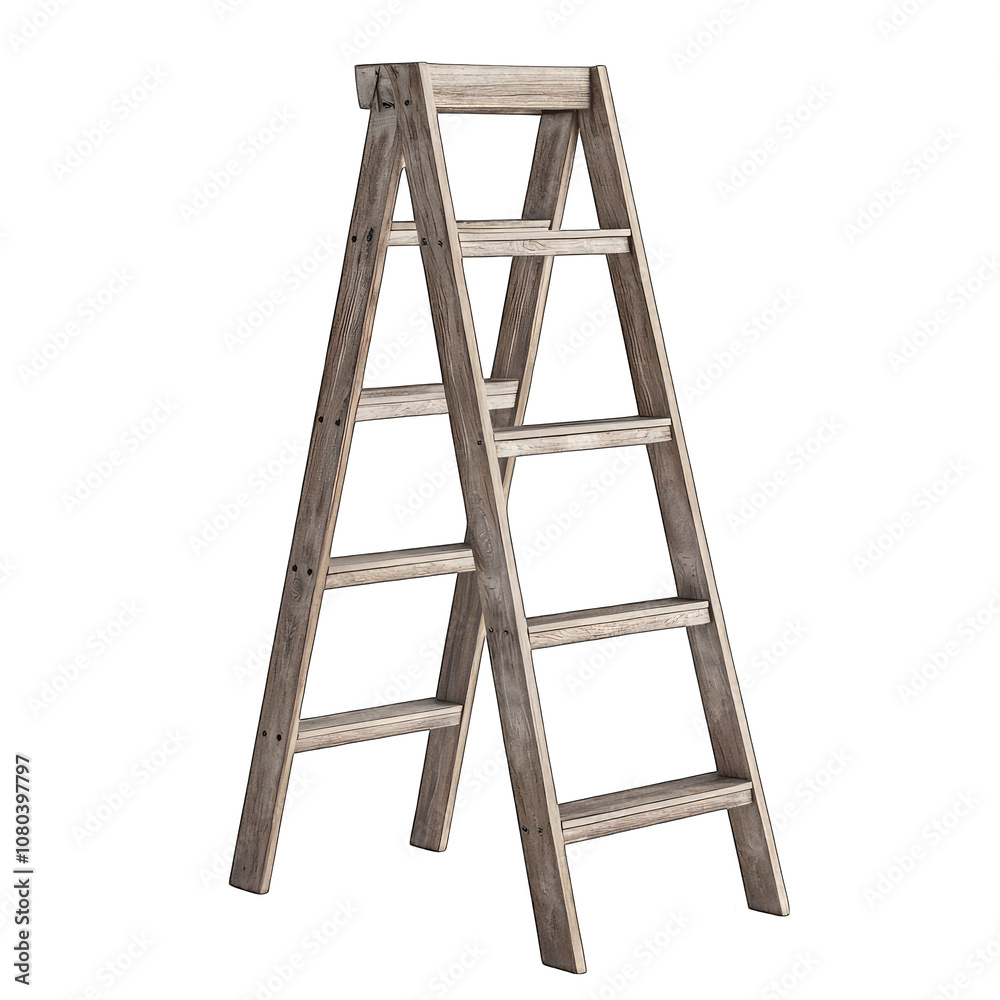 Wooden ladder, white background, cutout PNG 3d rendering Wooden ladder, white background, cutout PNG 3d rendering