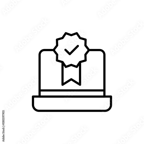 Laptop guarantee outline icons, minimalist vector illustration ,simple transparent graphic element .Isolated on white background