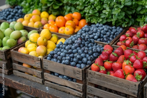 Fototapeta Naklejka Na Ścianę i Meble -  Multiracial family enjoys tasting organic fruits and vegetables at local farmers market event
