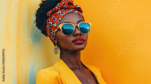 Stylish Black woman in retro-inspired colorful attire