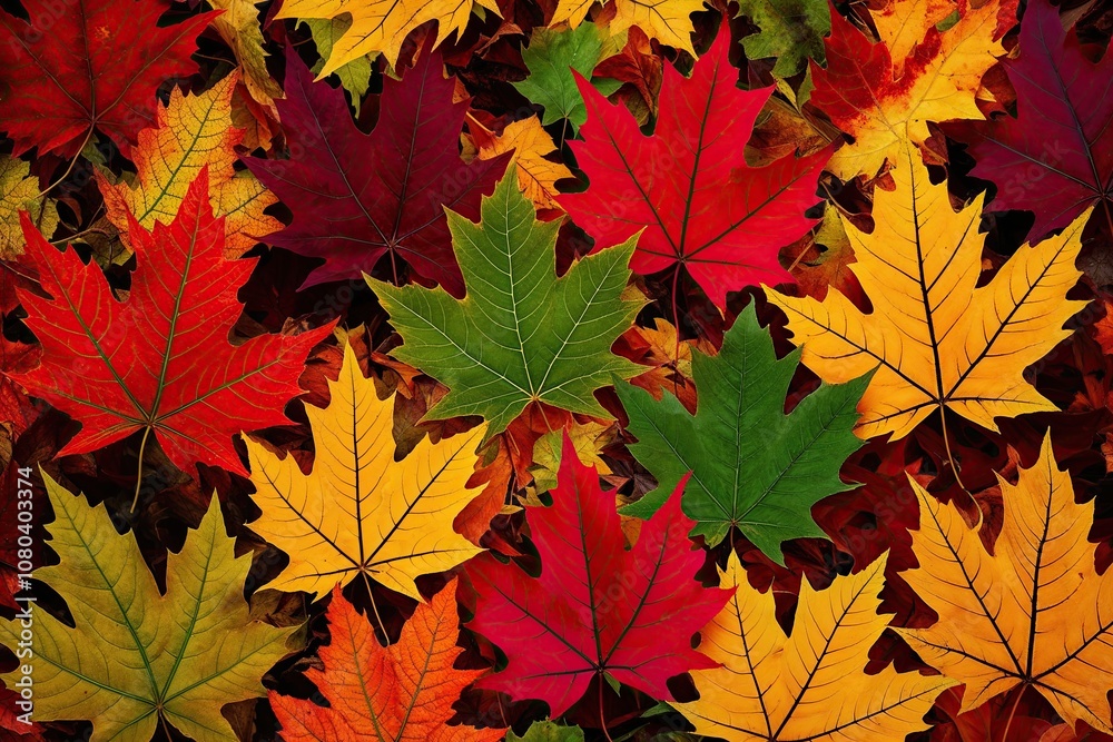 Fototapeta premium A Vibrant Tapestry of Colorful Maple Leaves for Autumn Decoration