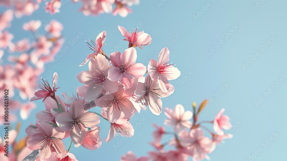 Delicate Cherry Blossoms Against Clear Blue Sky Delicate Cherry Blossoms Against Clear Blue Sky