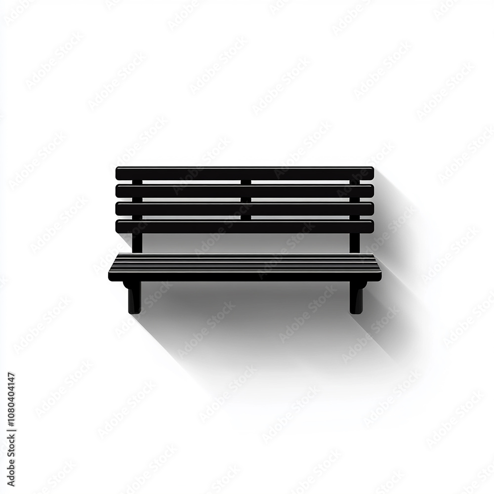 Black silhouette of a wooden park bench with long shadow. Black silhouette of a wooden park bench with long shadow.