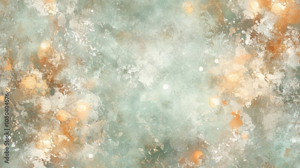 Fototapeta premium Soft green and rust tones blend with glowing orbs in a warm boho design