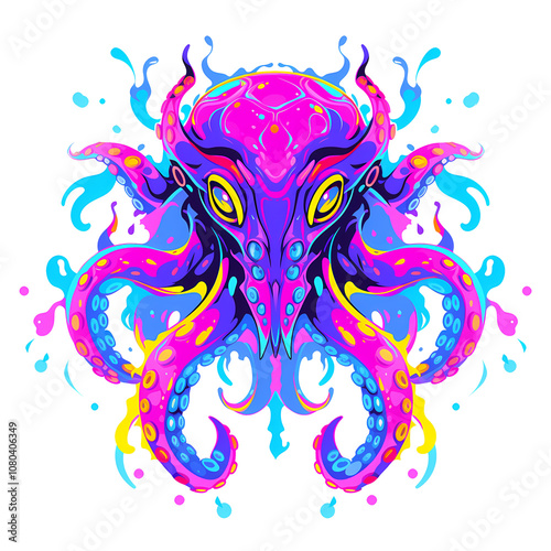 Vibrant Octopus Illustration with Colorful Swirls and Playful Design photo