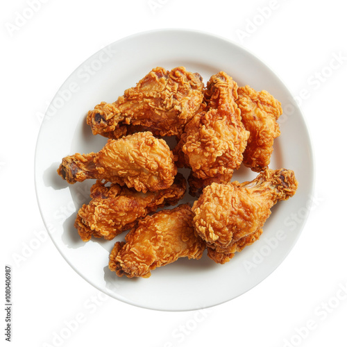 Crispy Fried Chicken Wings and Legs on Plate, Golden and Juicy Chicken PNG Icon on transparent background