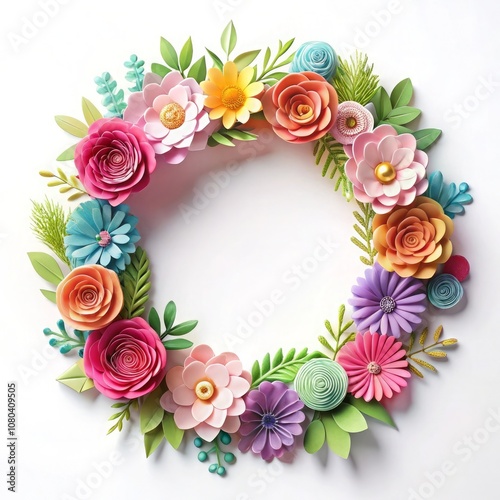 a colorful wreath with flowers and leaves on i