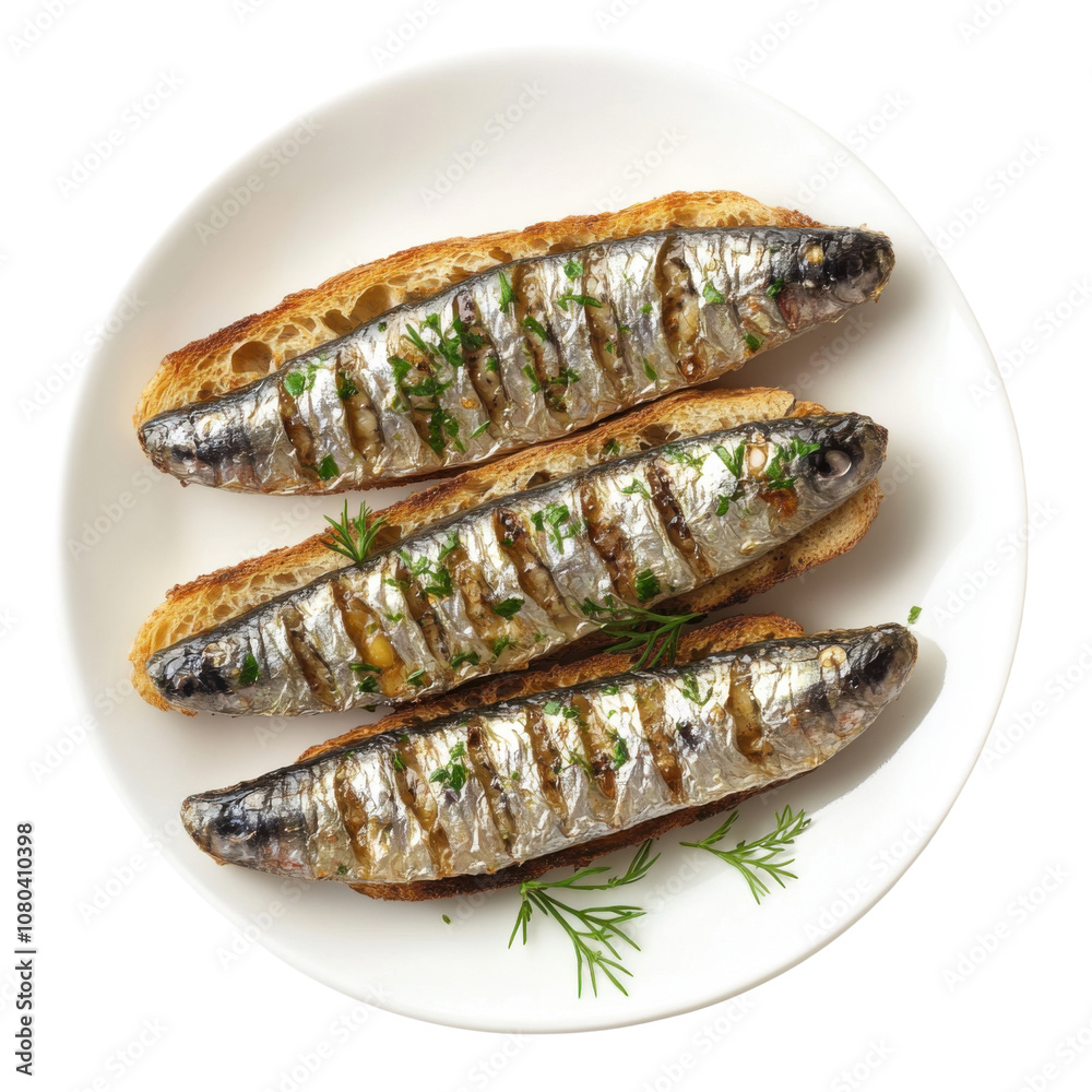 Grilled Sardines with Rosemary and Crispy Skin on White Plate for Mediterranean Seafood Dish PNG Icon on transparent background Grilled Sardines with Rosemary and Crispy Skin on White Plate for Mediterranean Seafood Dish PNG Icon on transparent background