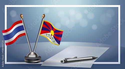 Thailand and Tibet Small national flag on bokeh background, cooperative relationship